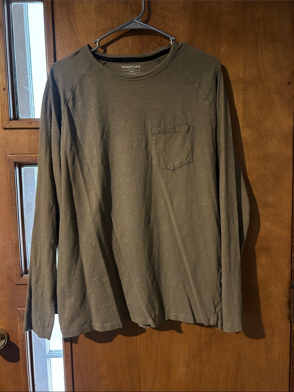 Kenneth Cole Olive Green Long Sleeve Pocket T-Shirt